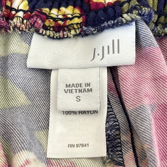 J. Jill Wide Leg Cropped Pant Women's S Blue Multi Tropical Smocked Waist - Picture 3 of 11